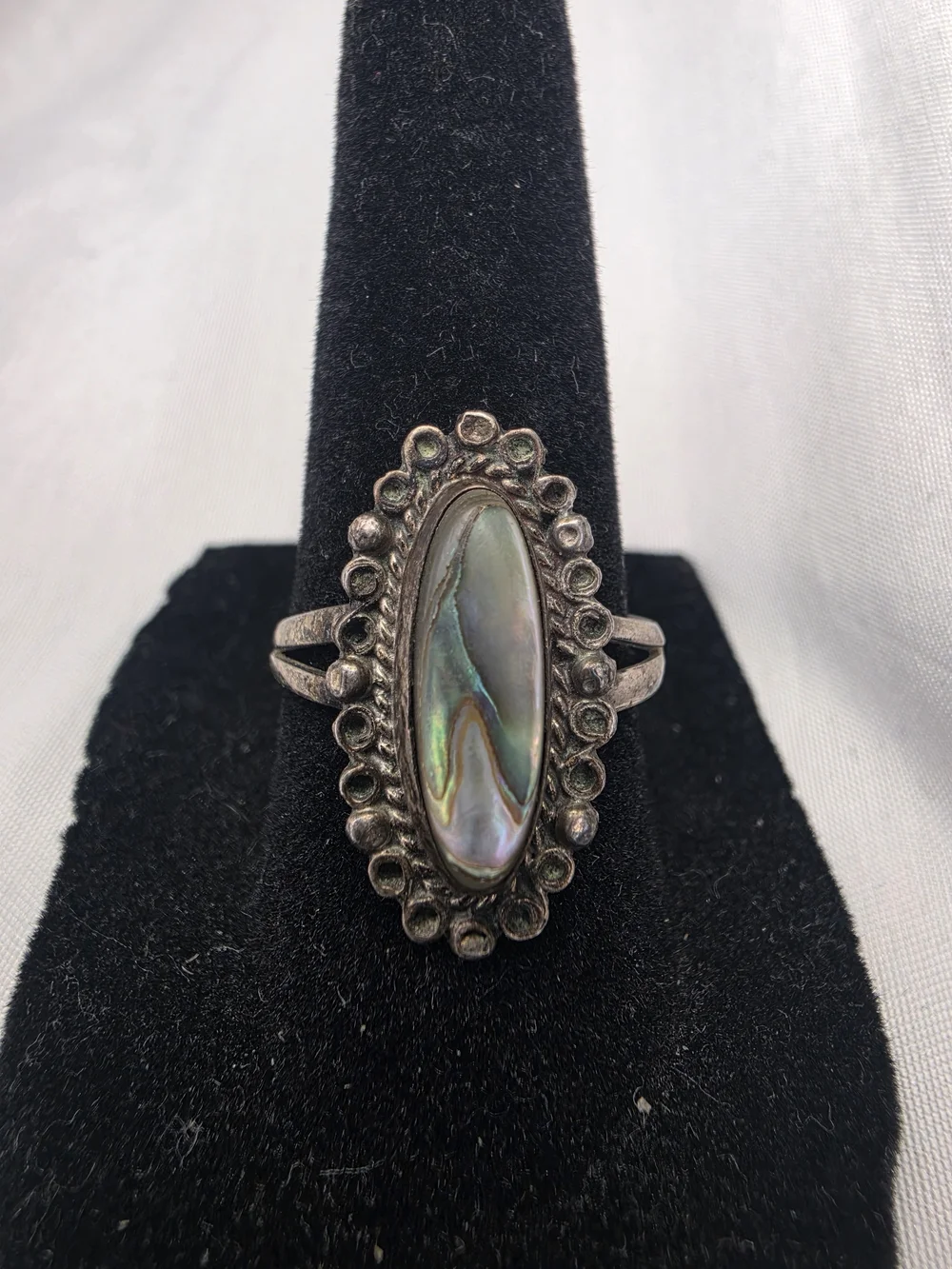 Vintage Sterling Silver Abalone Oval Ring, SZ 6.75